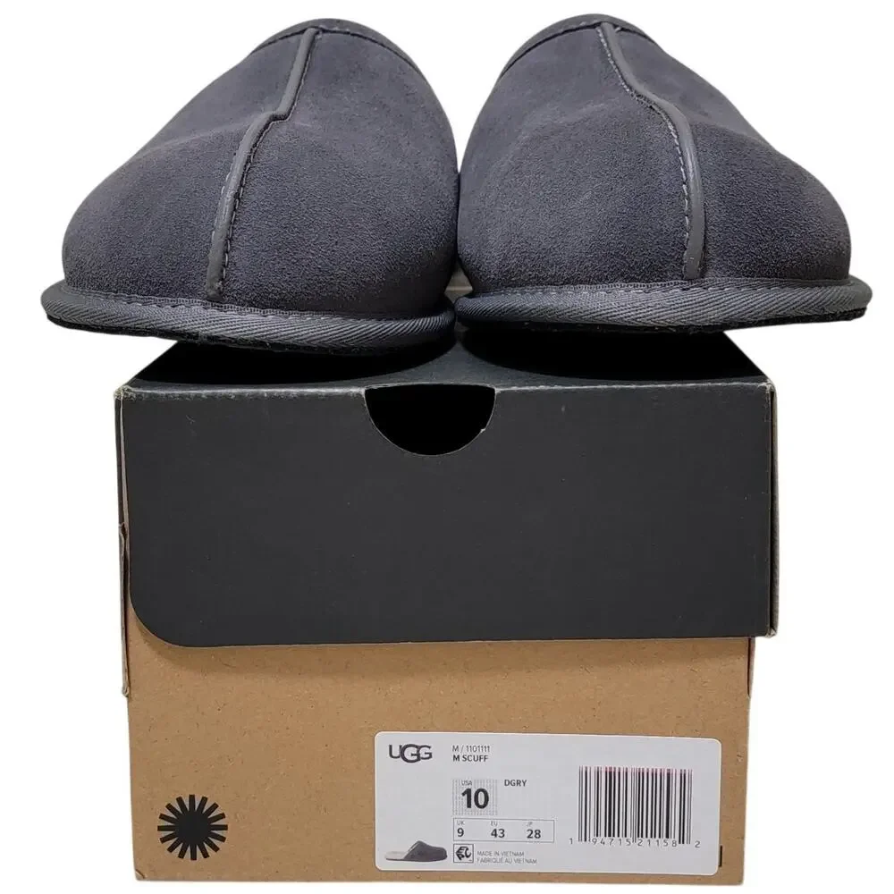 UGG Men Scuff Wool Lined Mule Slippers Size US 10 Dark Grey Suede